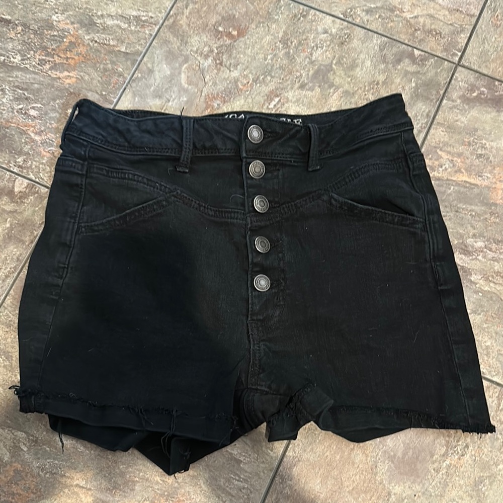 American Eagle Outfitters Black Jean Shorts Raw-Edge Hem